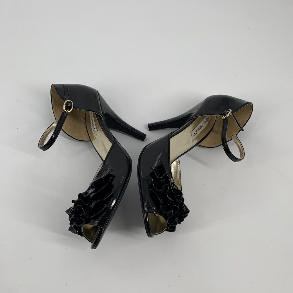 Steve Madden Talisa Ruffle Peep Toe High Heels Size 7.5 Womens Black Sexy Pin-Up - Picture 4 of 9